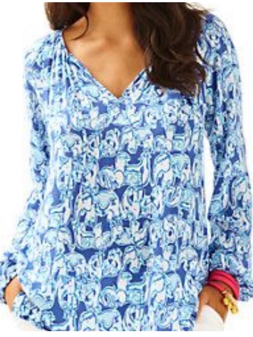 Lilly Pulitzer “Get Trunky” Blue & White Willa Tunic Top